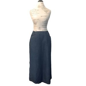 VINTAGE Y2K LIZ WEAR Denim Jean Maxi Skirt with Pockets and Bottom Back Slit